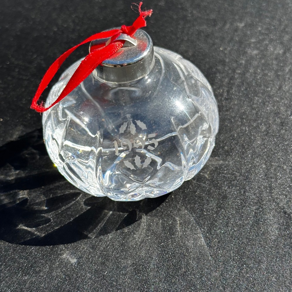 Waterford Crystal Ornament 1995 Clear Good Vintage Etched Holly Ball
